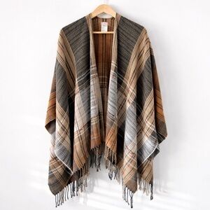 Free People Plaid Stitch Ruana Open Front Blanket Shawl One Size